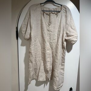 Wilfred Beige Organic Linen Button Down Dress, Size L